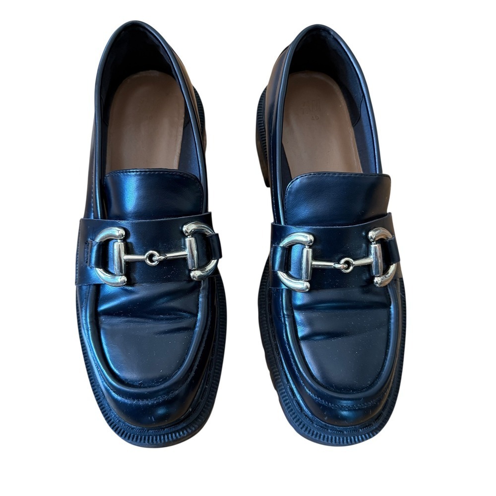 H&M Black Lug Sole Loafers Chunky Platform Horsebit Hardware Women's Size 40 - Picture 2 of 7